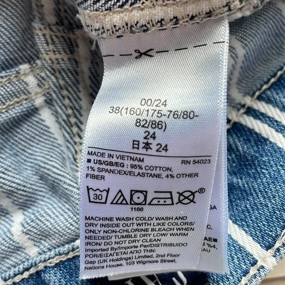 GAP Mom Jean Shorts 00 24 Blue White Striped Denim Pockets Cotton Mid 4” Inseam - Picture 14 of 14